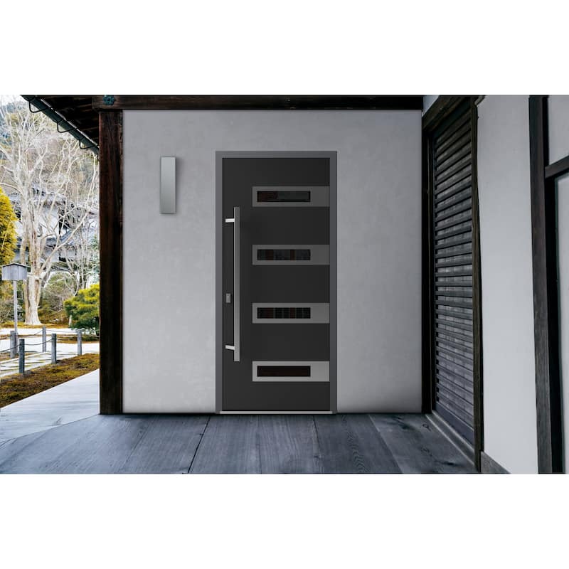 Front Exterior Prehung Steel Door Ronex 0131 Black Enamel Stainless Inserts Entry Metal Painted W36xH80 Left hand Inswing
