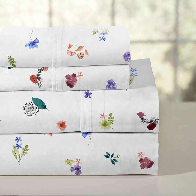 Pointehaven Crisp Percale Printed Long Staple Combed Cotton Sheet Set