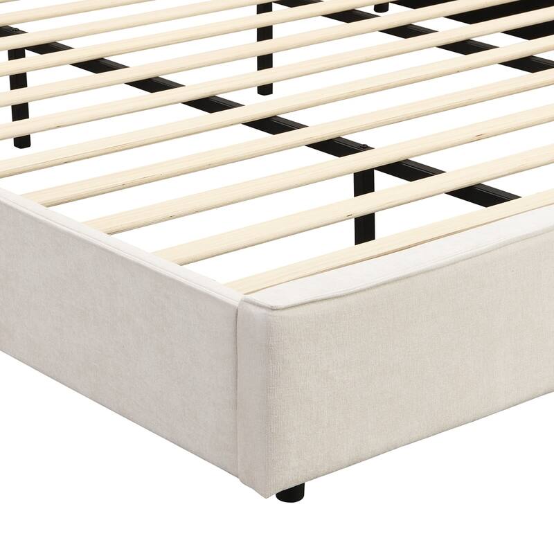 High Wingback Headboard Upholstered Platform Bed with USB port