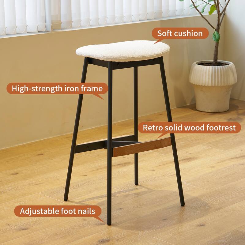 Set of 2 Modern Backless Upholstered Counter Bar Stools