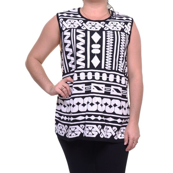 Anne Klein Black Womens Size 3X Plus Abstract Print Crewneck Top