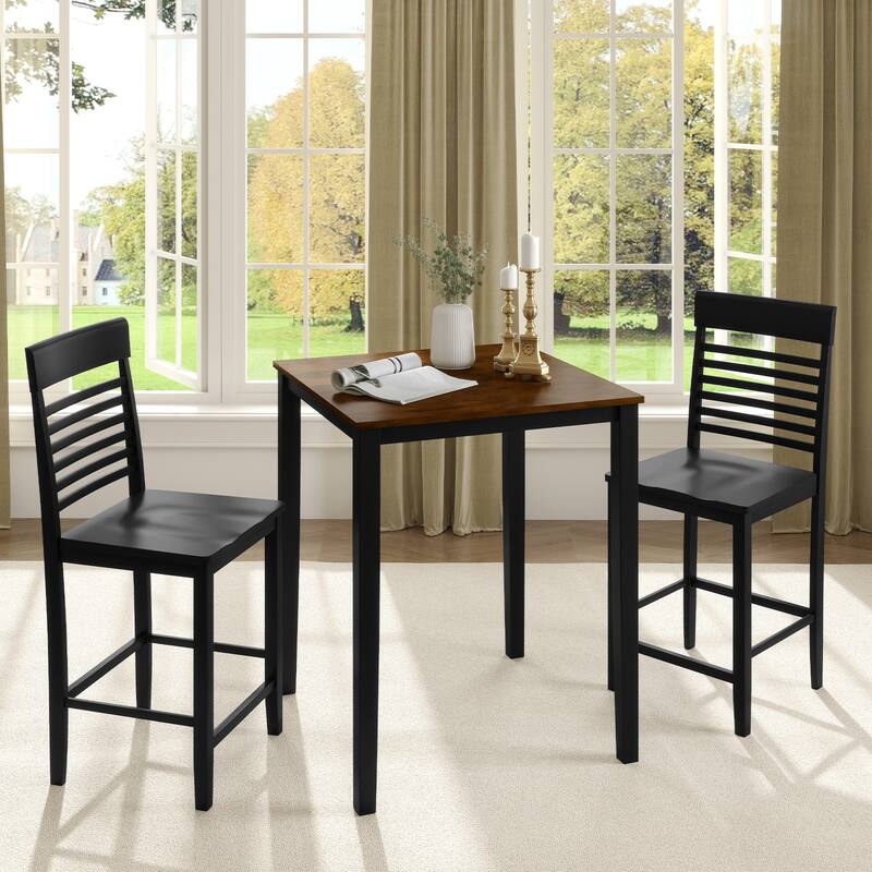 Gymax 3 PCS Counter-Height Dining Table Set for 2 Square Kitchen Table
