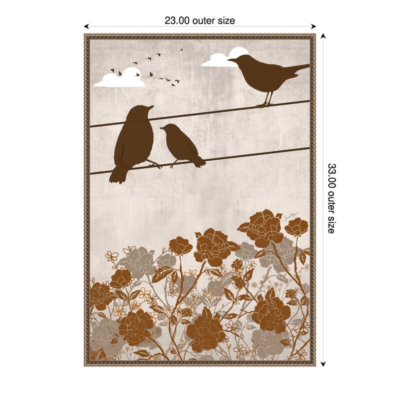 3 Birds Brown by Jemma Morris Framed Canvas Wall Art - 23 x 33 in