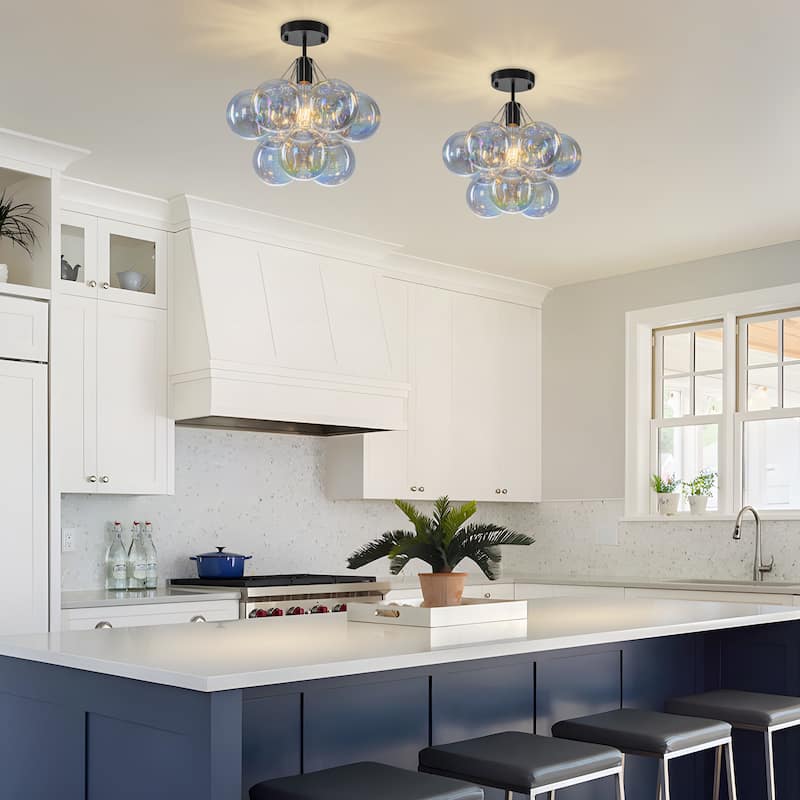 Starsky 1-Light 14in. Contemporary Glass Bubble Semi Flush Mount