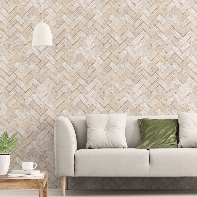 Galerie Wallcoverings Just Kitchens Herringbone Brick Design Vinyl on Non-woven Matte Wallpaper Roll