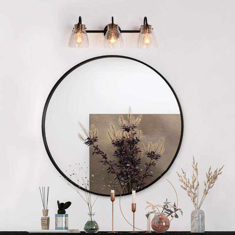 Modern 3-Light Bathroom Vanity Lights Gold Black Glass Wall Sconces - 22.4" W x 8.3" H