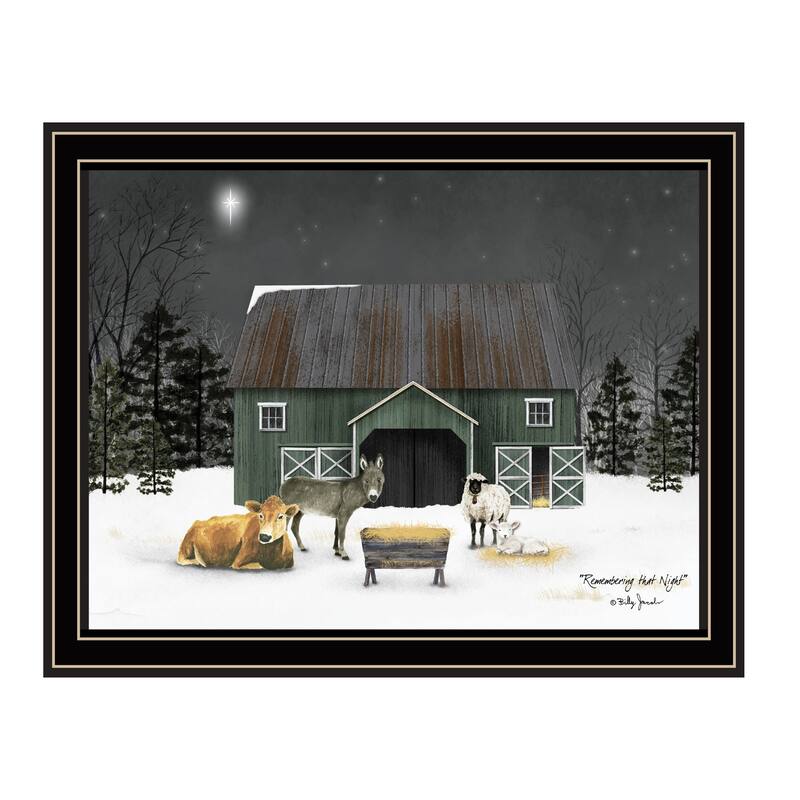 HomeRoots Remembering the Night Christmas Manger Black Framed Wall Art