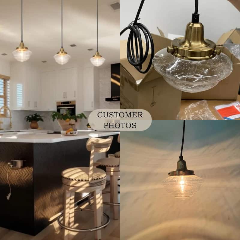 Rumah Modern Classic 1-Light Black Gold Kitchen Island SchoolHouse Seeded Glass Pendant Lights for Dining Room