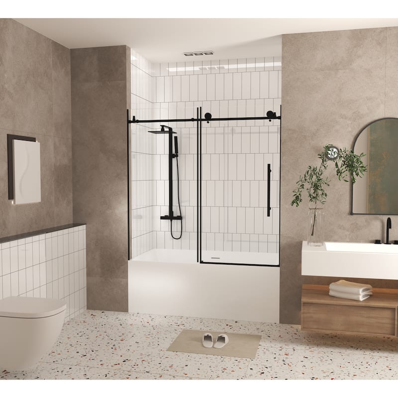 60 "W x 60" H Frameless Shower Door with Stainless Steel Handle - 60'' x 0.31'' x 60''