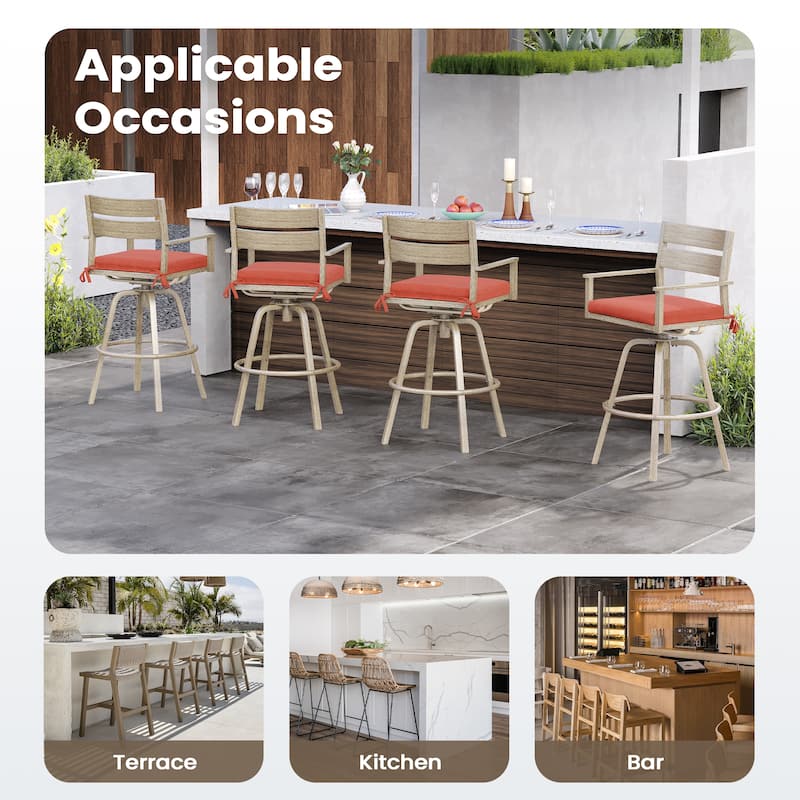 Outdoor Aluminum Patio Bar Stools Swivel Chairs with Cushions