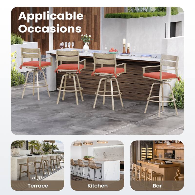 Outdoor Aluminum Patio Bar Stools Swivel Chairs with Sunbrella Cushions - 19.5 in W * 45.3 in H * 17.5 in D