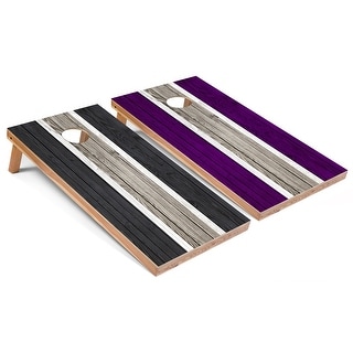 Solid Wood Cornhole Boards - Dark Grey and Purple Stripes Design