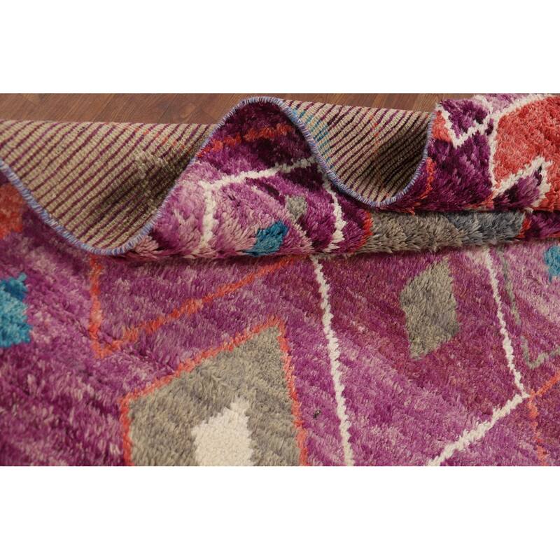 Plush Moroccan Purple Area Rug Hand-Knotted Wool Carpet - 5'11" x 9'4"