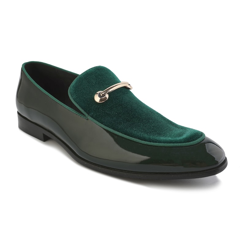 Gino Vitale Velvet & Patent Leather Slip On Dress Loafer - Green - 10.5
