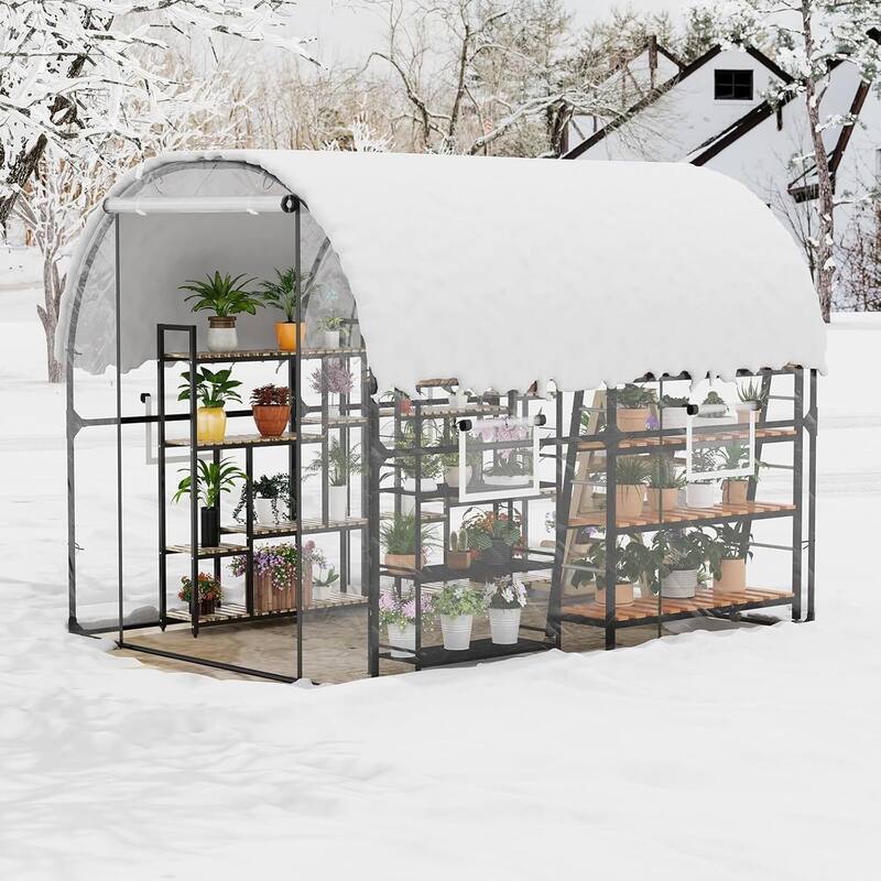 Heavy Duty Walk-in Tunnel Greenhouse Outdoor with Reinforced Frame, White