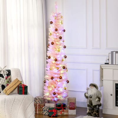 7 ft Pink Pencil LED Christmas Tree with 250 Multicolor Lights, 8 Lighting Modes, Flame-Retardant Branches & Sturdy Base
