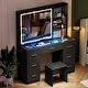 preview thumbnail 17 of 34, Makeup Vanity with XL Lighted Mirror & Stool, 7 Drawers Bedroom Vanity Desk Black-Glass top