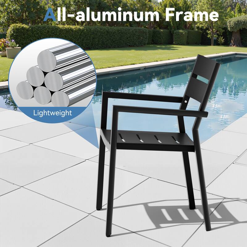 VredHom 5-PC Outdoor Patio Aluminum Expandable Rectangle Table Dining Set with Chairs