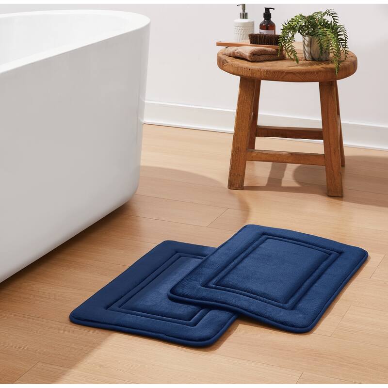 Simply Essential Antimicrobial Memory Foam Set of 2 Bath Rug - (2)20x32 - Navy Blue