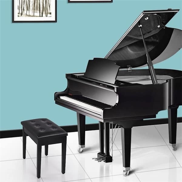 slide 2 of 5, Piano Bench with Padded Cushion and Music Book Storage Compartment, Duet Wooden Seat, 13.7 x 29.5 x 20 inches, Load 440lb Black
