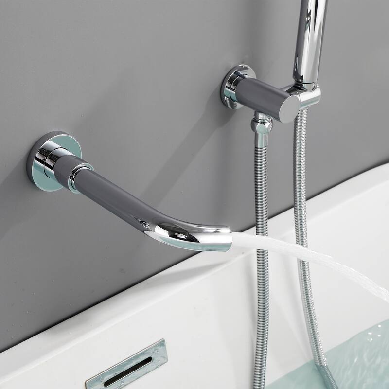 Solid Brass 2 Handle Wall Mounted Roman Tub Faucet With Handheld Shower
