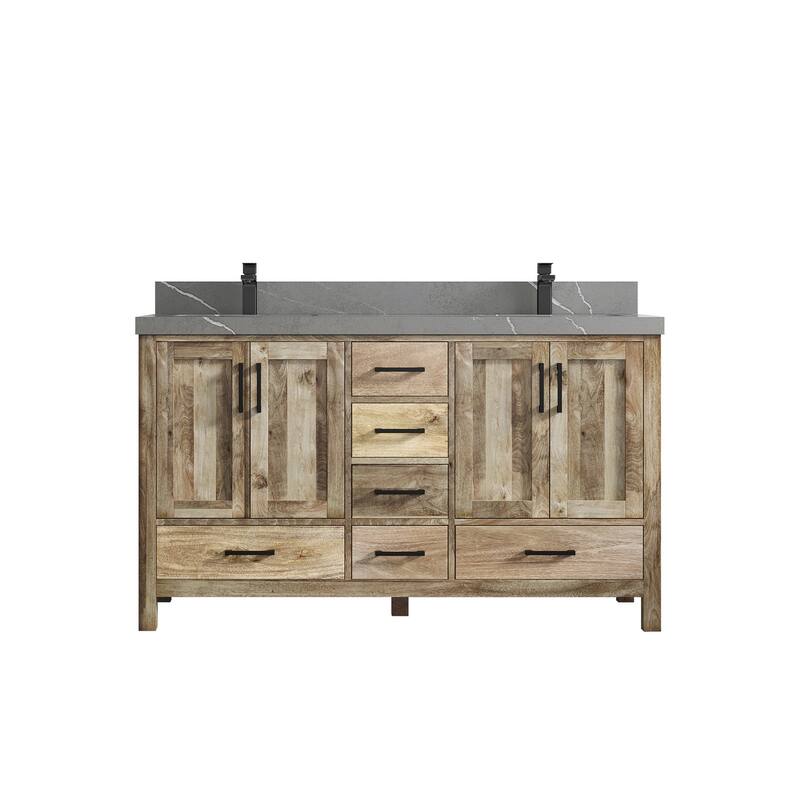 Willow Collections 60 in. W x 22 in. D Malibu Mango Double Sink Bathroom Vanity with Countertop - 2" Piatra Gray - Natural Mango