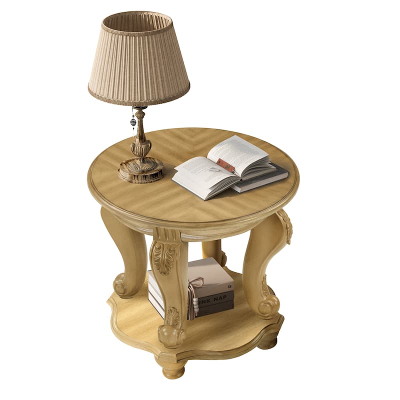 22 Inch Round End Table with Shelf