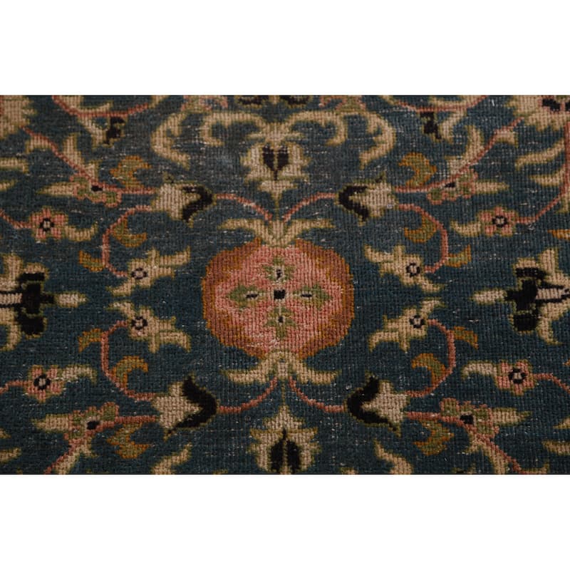 Floral Blue Oushak Vegetable Dye Square Rug Hand-Knotted Wool Carpet - 5'2" x 5'5"