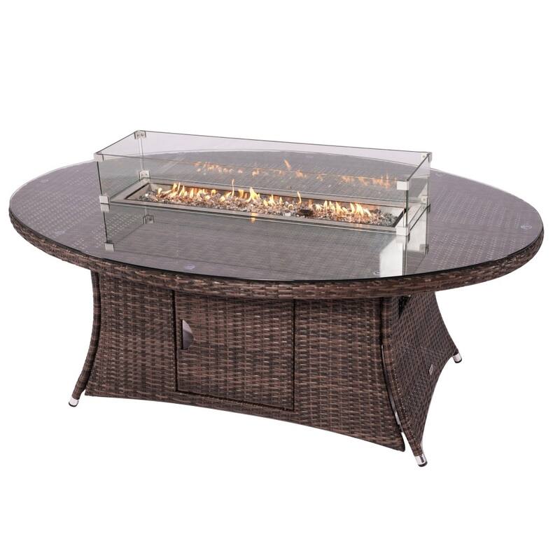 Ellington Outdoor Oval Wicker Firepit Table