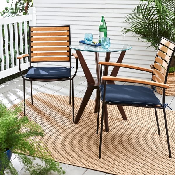 slide 2 of 11, Sunbrella Indigo Blue Indoor/Outdoor Chair Pad Set, Corded 17" x 17" x 2"