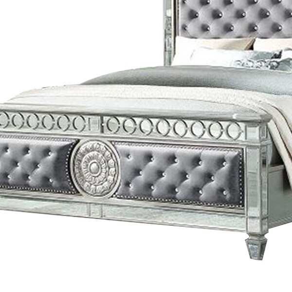Acme Varian QUEEN BED Gray Velvet & Mirrored - Bed Bath & Beyond