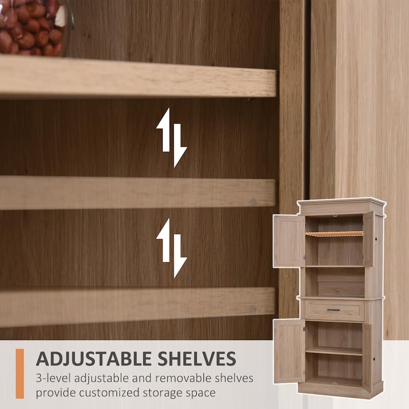 HOMCOM Traditional Freestanding Kitchen Pantry Cabinet Cupboard with Doors and Shelves, Adjustable Shelving