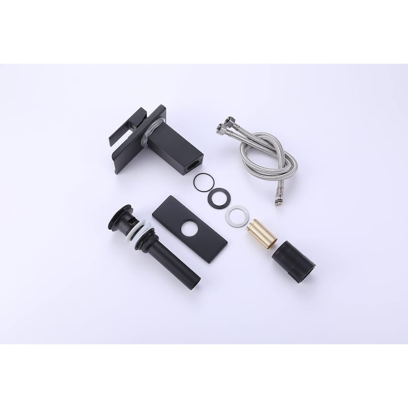 Matte Black Waterfall 3 Color LED Single Handle Bathroom Sink Faucet, Pop Up Brass Overflow Drain