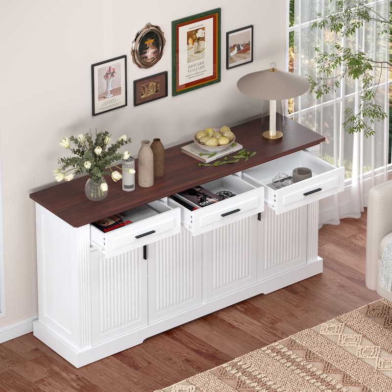 Buffet Sideboard Storage Cabinet with 3 Drawers & 4 Doors, Kitchen Accent Buffet Console Table Credenza with Adjustable Shelves