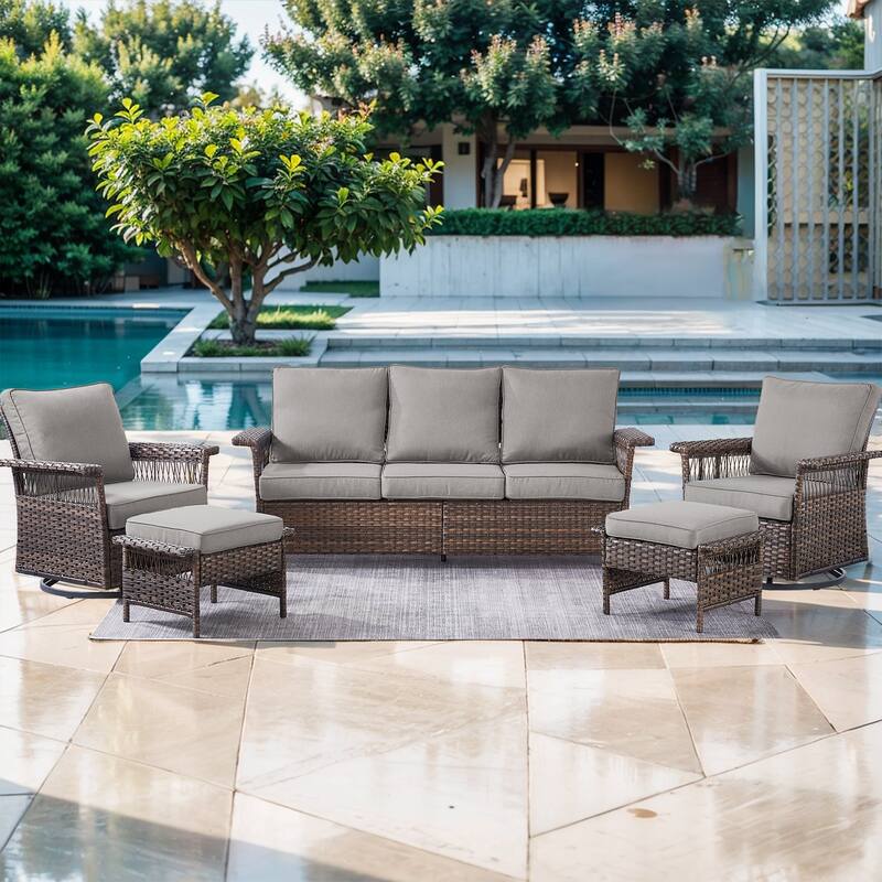 5 Piece Patio Sofa Chiar Furniture Set - Brown - Grey