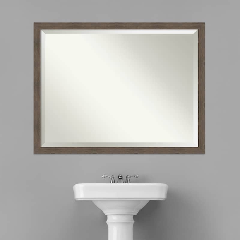 Beveled Wood Bathroom Wall Mirror - Hardwood Mocha Narrow Frame - Hardwood Mocha Narrow