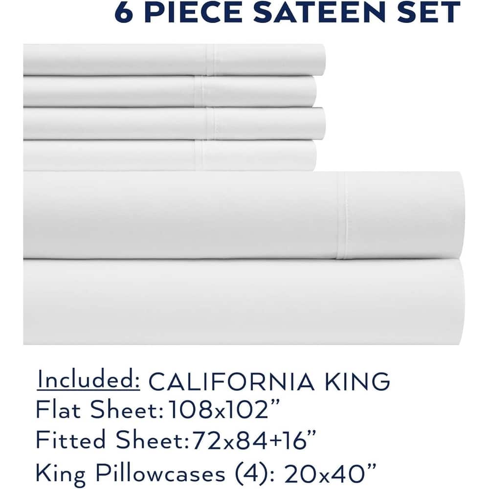 Thomasville 1500 Thread Count White 6 Piece Premium Cotton Rich Sateen Sheet Set