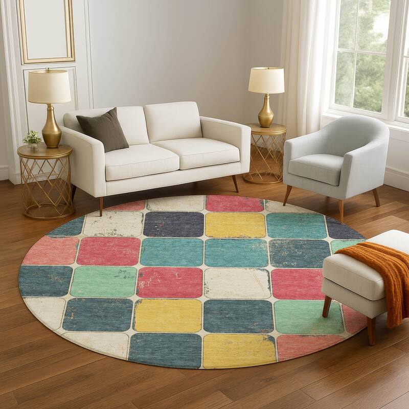Premium Washable Super Soft Modern Blocks Mayfield Rug - Teal - 8' x 8'