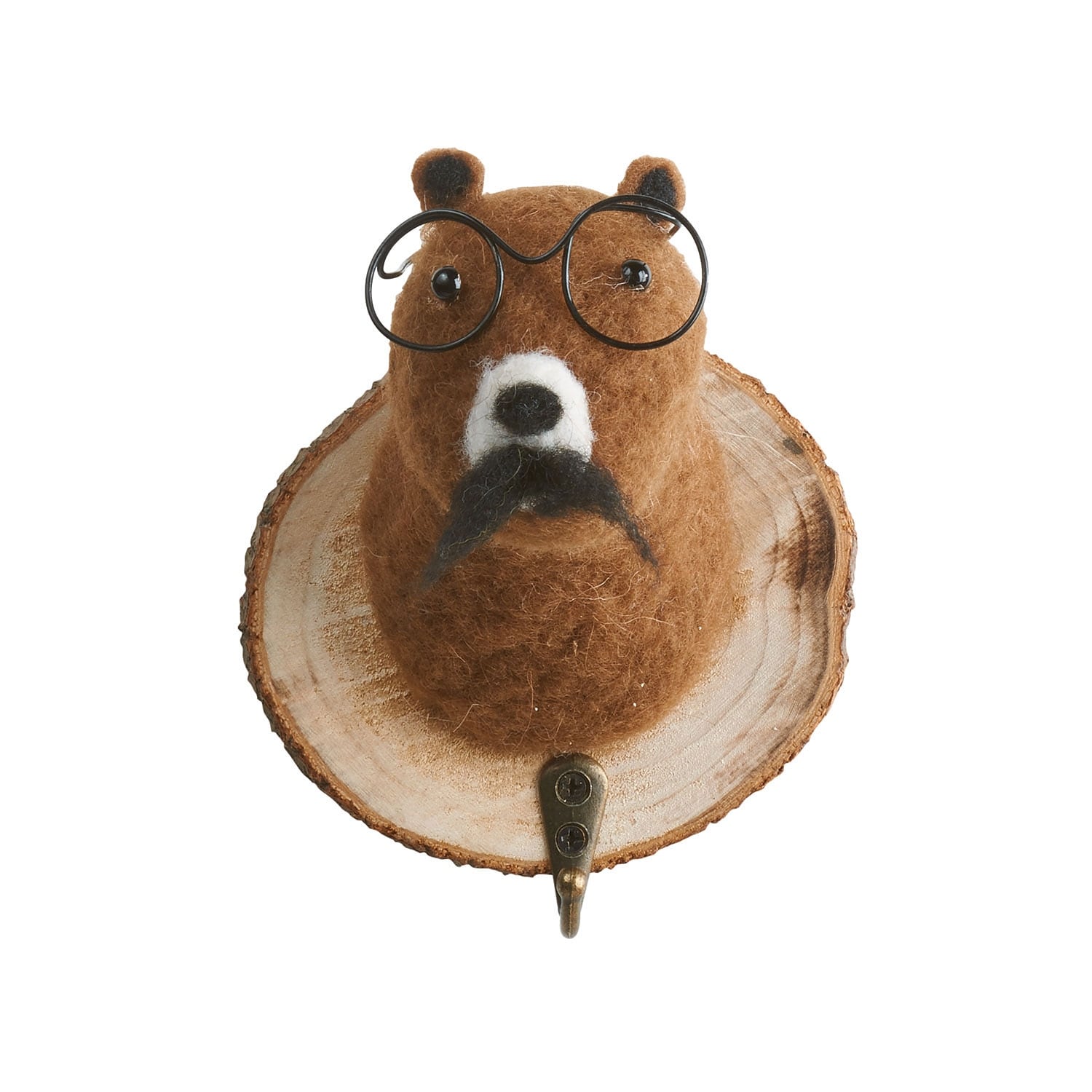 Felted Animal Head Wall Hook - Funny Bear Head in Glasses, Key