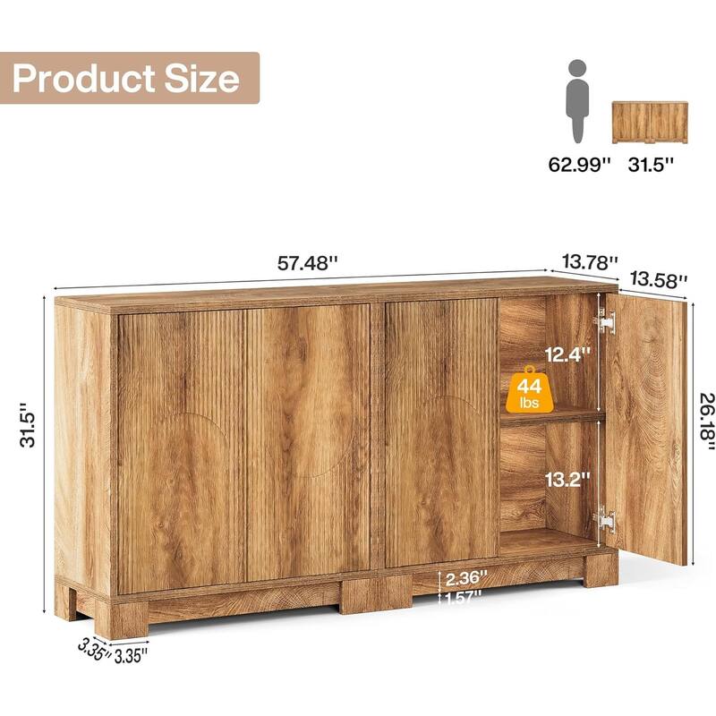 57.5" Modern Sideboard Buffet Cabinet with Storage & Push-to-Open Doors for Kitchen