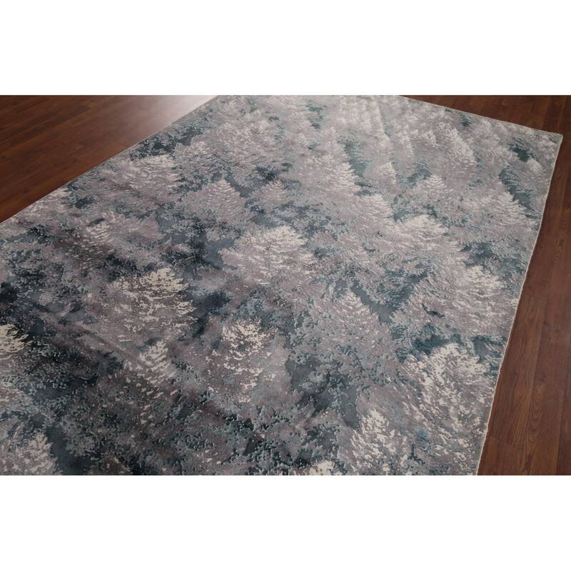 Greys Abstract Indian Area Rug Hand-Knotted Wool Carpet - 5'11"x 9'1"