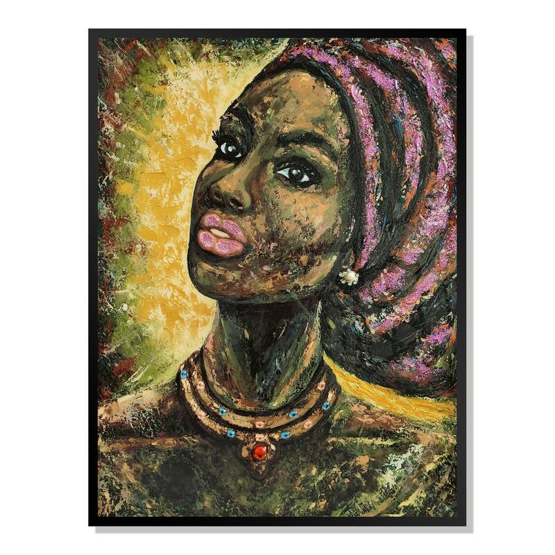 HomeRoots 39" x 30" African Portrait Floater Frame Canvas Wall Art