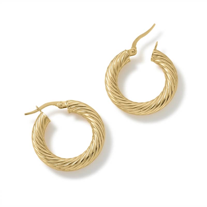 Clover 14K Yellow Gold High-Polish Rope Motif Hoop Earrings