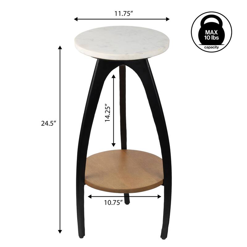 Ollie 24.5" Metal Tripod End Table w/ Marble Top & Wood Undershelf, By JONATHAN Y