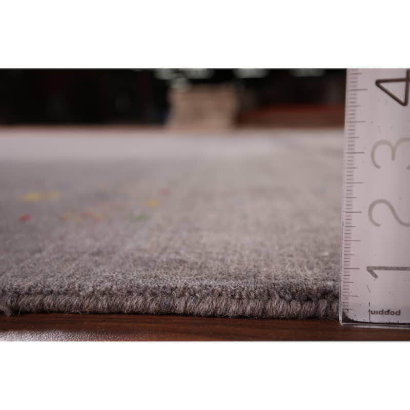 Tribal Gabbeh Area Rug Handmade Grey Wool Carpet - 8'2"x 9'11"