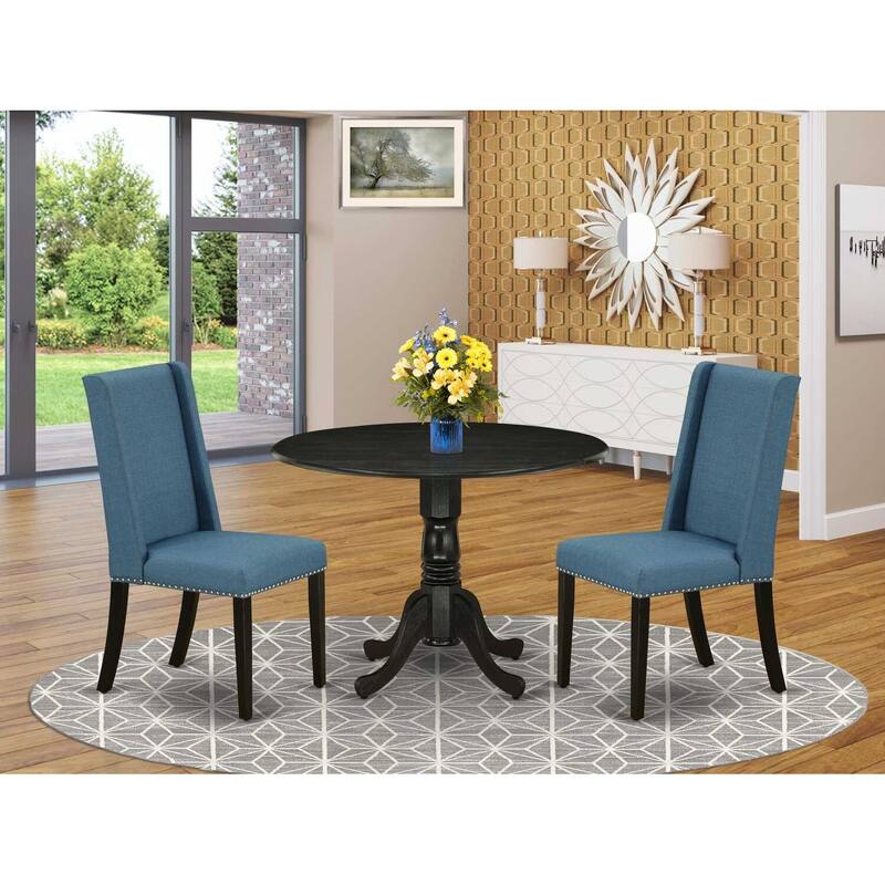 HomeStock 3-Pc Black Finish Solid Wood Top - Round Dining Room Set - Seats 4