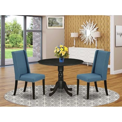 HomeStock 3-Pc Black Finish Solid Wood Top - Round Dining Room Set - Seats 4