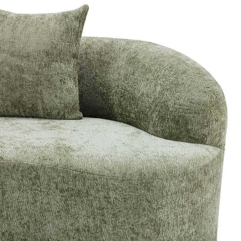 Roomfitters Green Curved Loveseat Sofa with Round Armrest, Compression Couch with 2 Pillows for Living Room & Bedroom