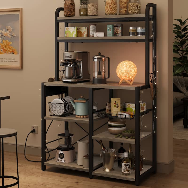 Kitchen Buffet Table with Large Storage with Power Outlet