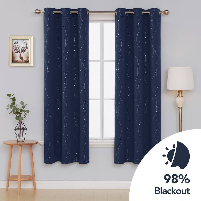 Deconovo Wave Line with Dots 42 Width Curtains Pair(2 Panel) - 42x72 Inch - Navy Blue